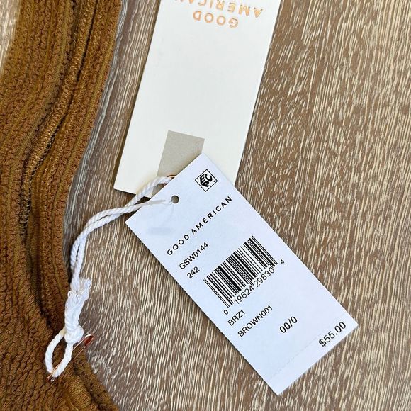 Good American Crinkle Scoop Bra in Bronze Brown 001 Size 00/0 - Picture 6 of 9